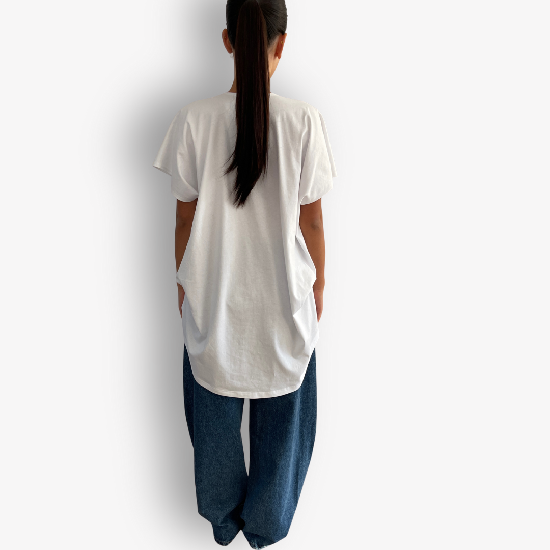 TWO DAUGHTERS HIGH LOW SS FOLDED TSHIRT WHITE