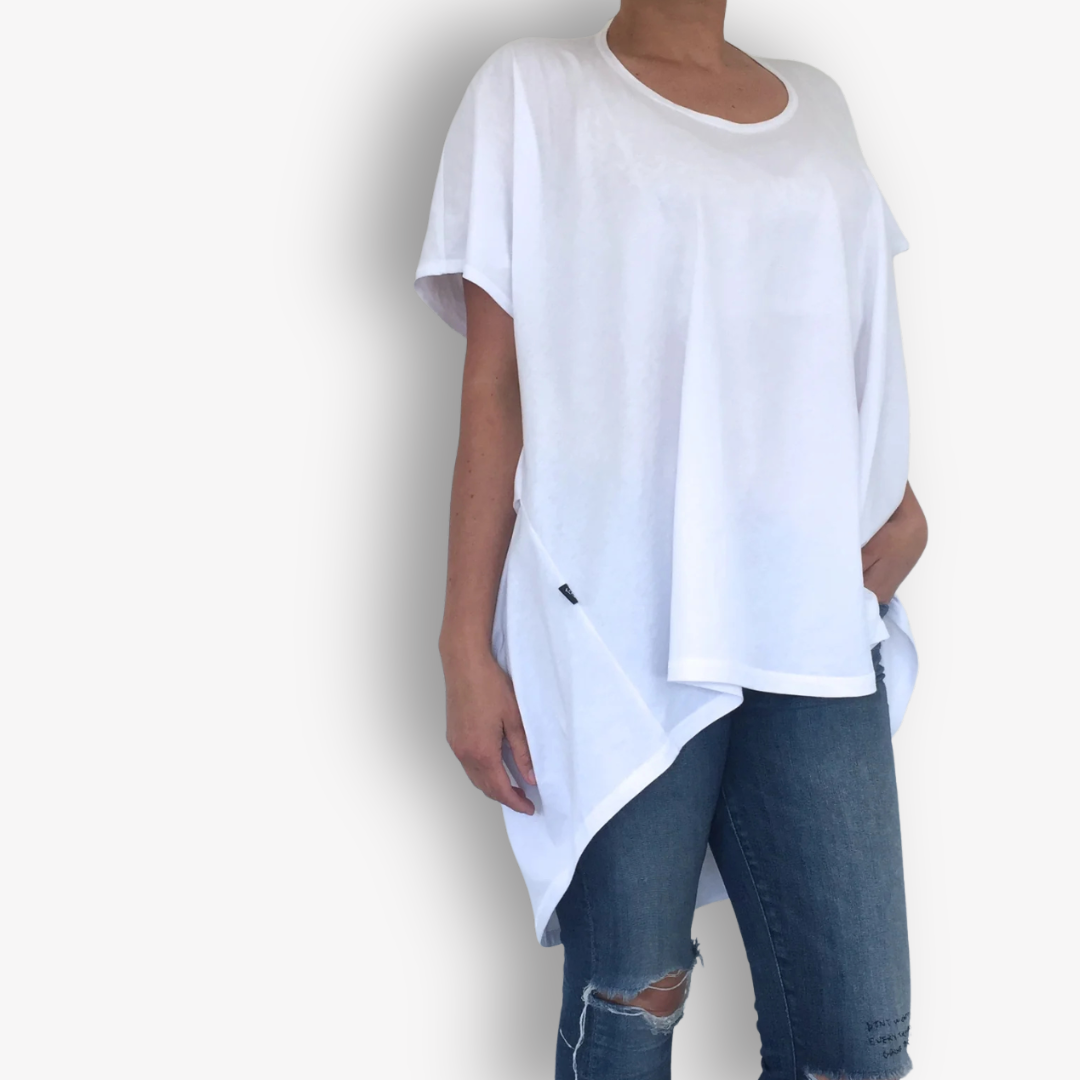 TWO DAUGHTERS HIGH LOW SS FOLDED TSHIRT WHITE