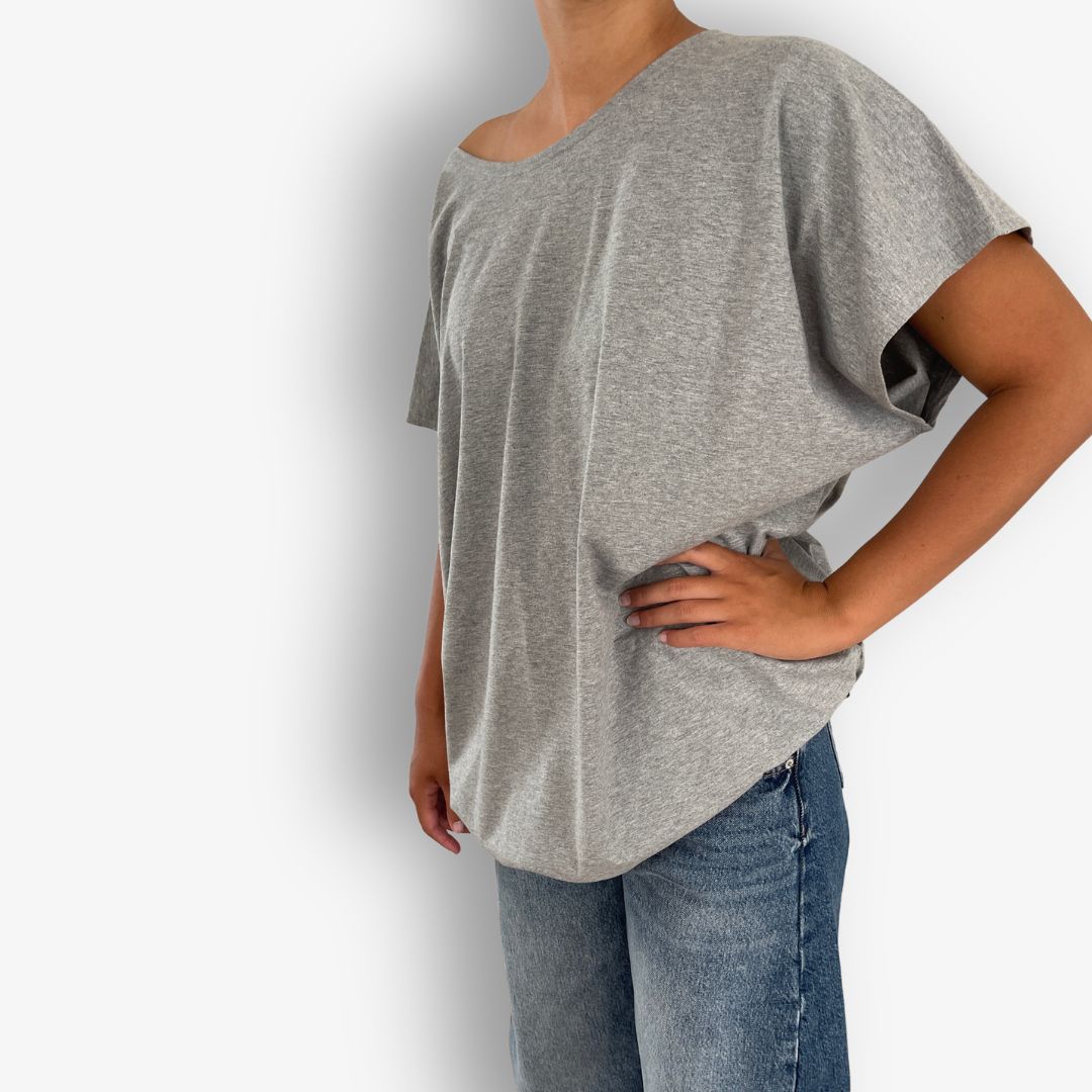 TWO DAUGHTERS ROUND NECK SS CIRCULAR TSHIRT GREY MARLE