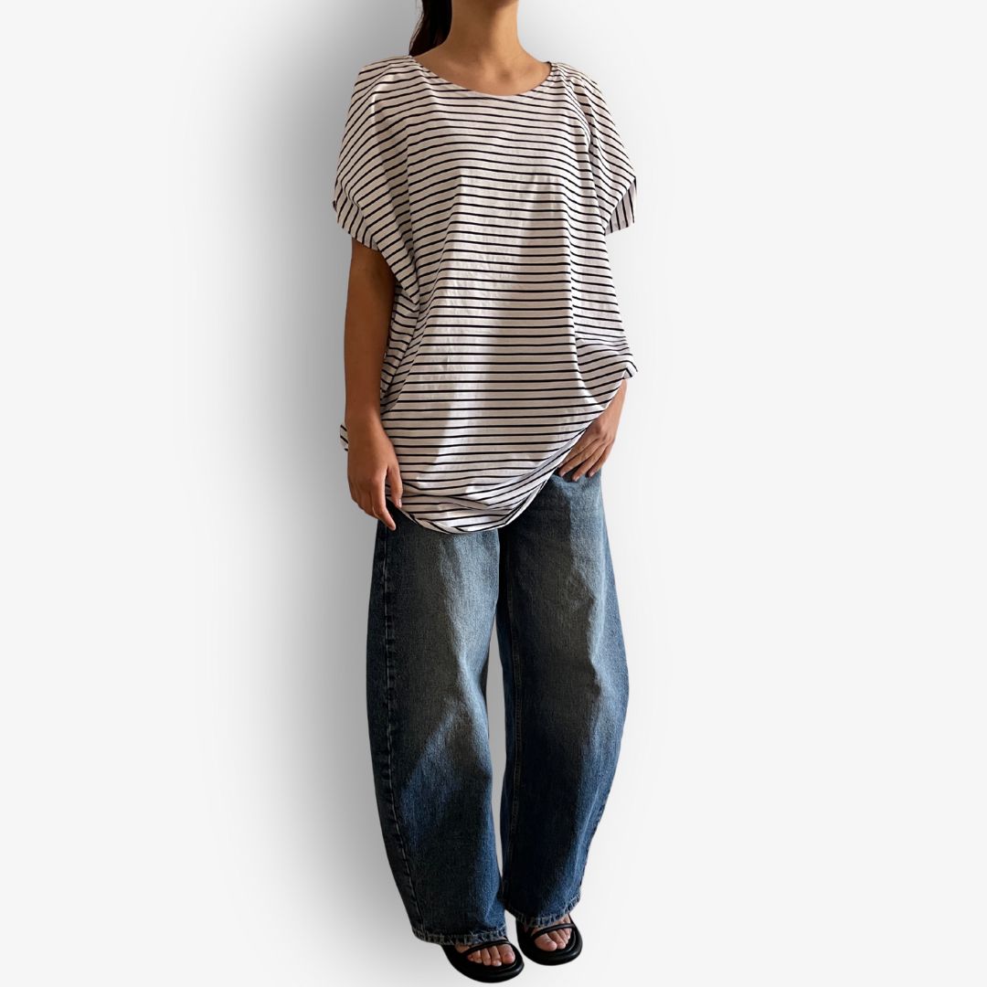 TWO DAUGHTERS ROUND NECK SS CIRCULAR TSHIRT STRIPE