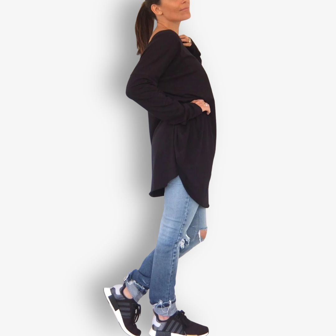 TWO DAUGHTERS REVERSIBLE LS CIRCULAR TSHIRT BLACK (IMPERFECT)