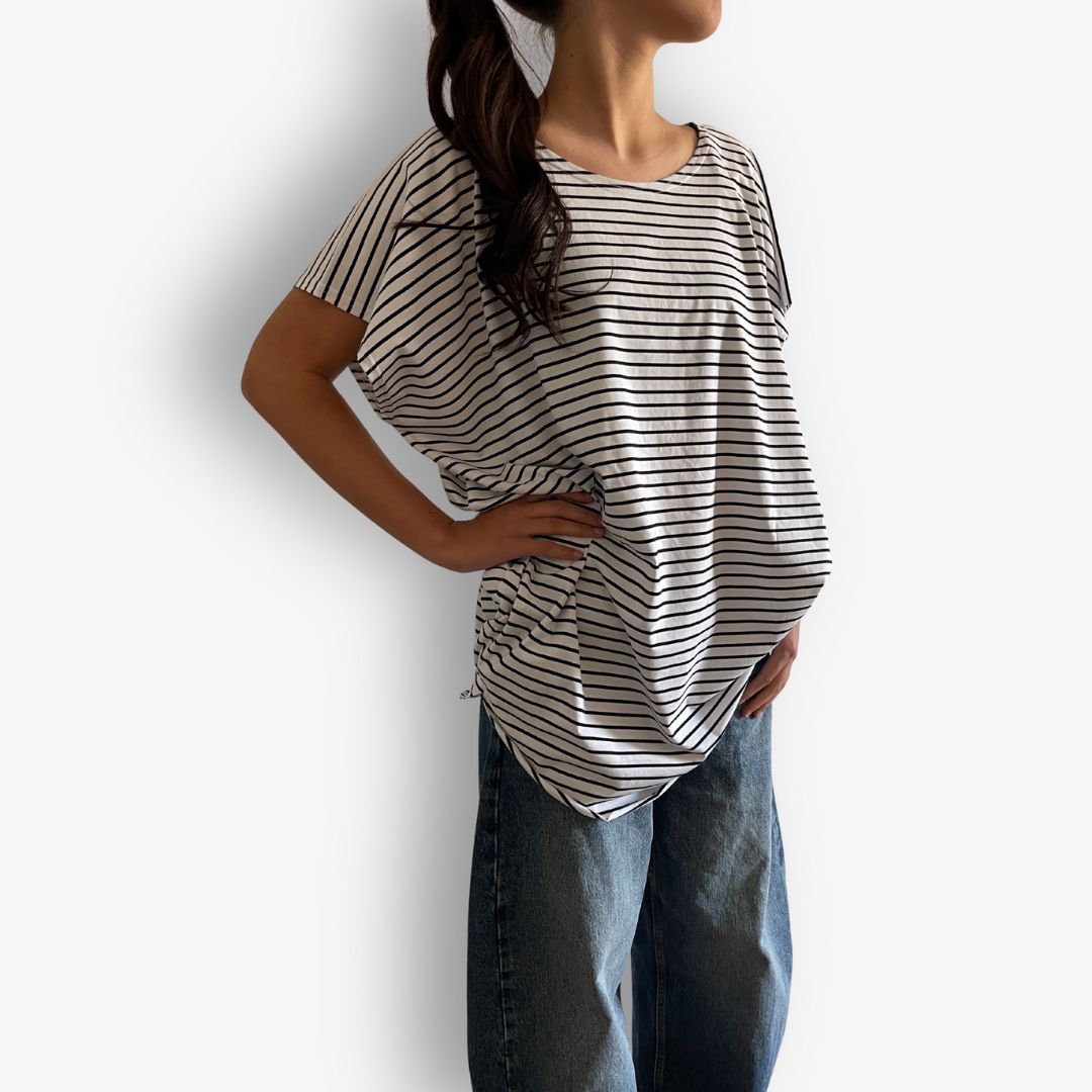 TWO DAUGHTERS ROUND NECK SS CIRCULAR TSHIRT STRIPE