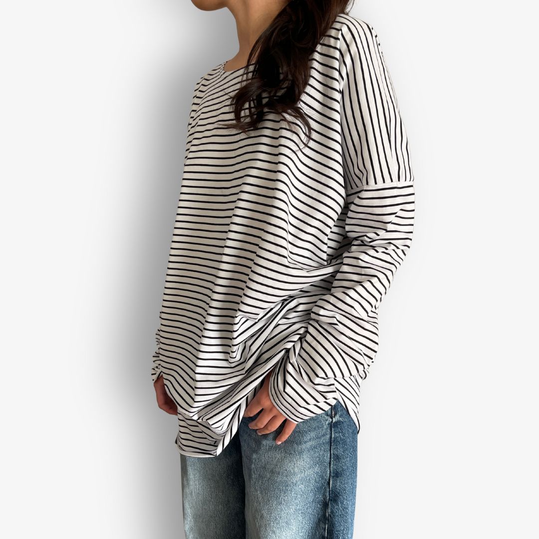 TWO DAUGHTERS REVERSIBLE LS CIRCULAR TSHIRT STRIPE