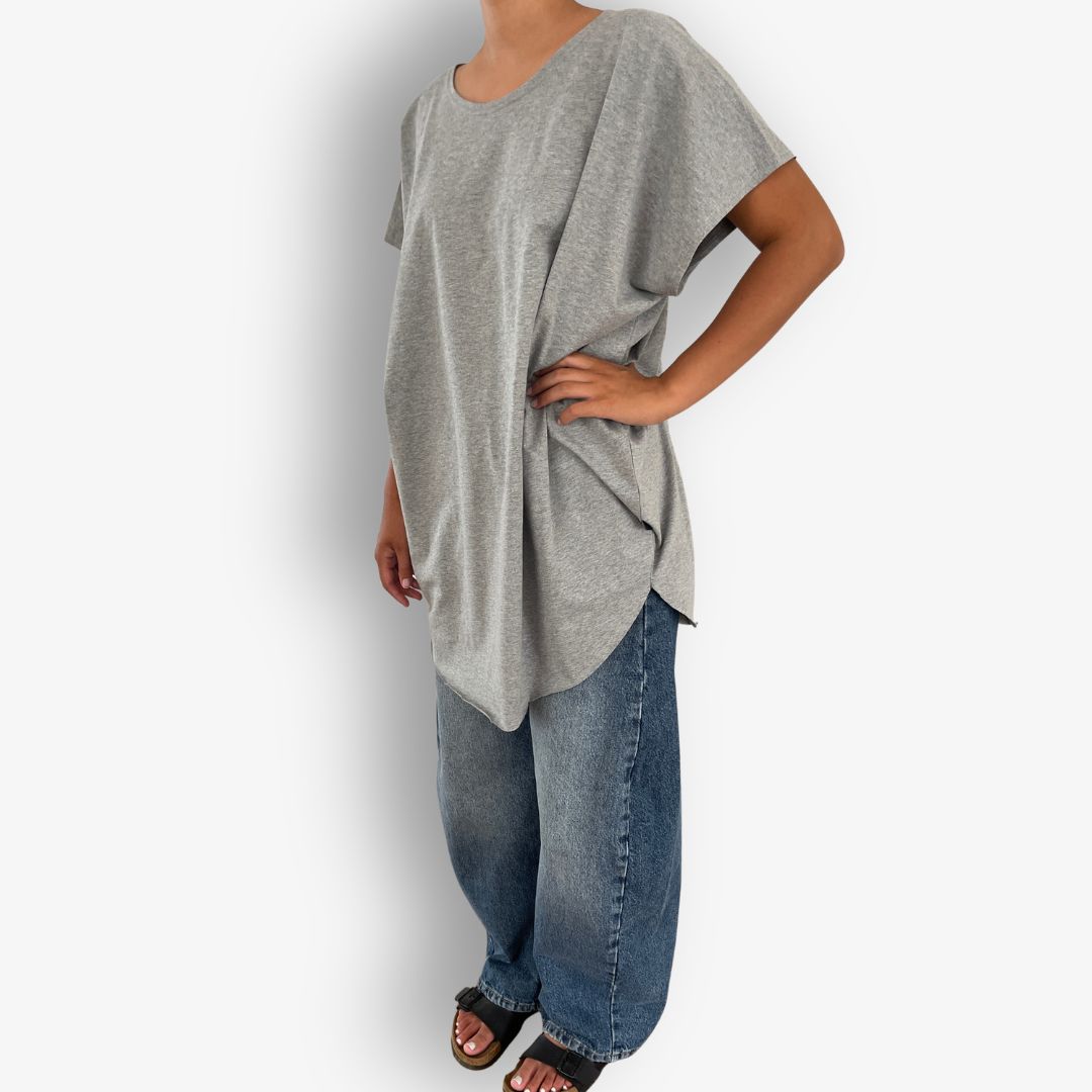 TWO DAUGHTERS ROUND NECK SS CIRCULAR TSHIRT GREY MARLE