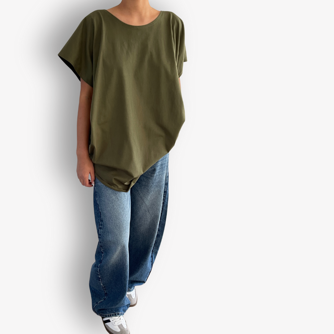 TWO DAUGHTERS ROUND NECK SS CIRCULAR TSHIRT KHAKI