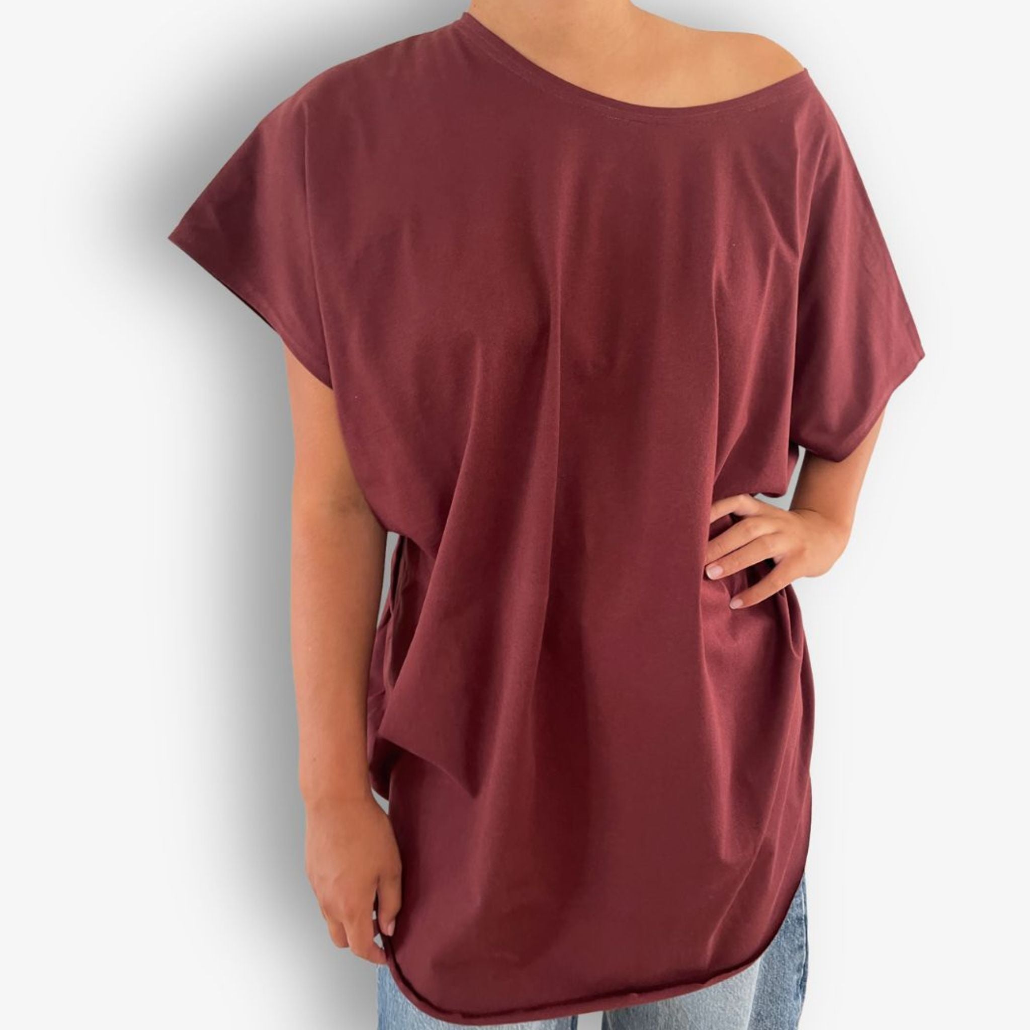 View of Cherry Chocolate Round Neck Short Sleeve Tee, casual summer top
