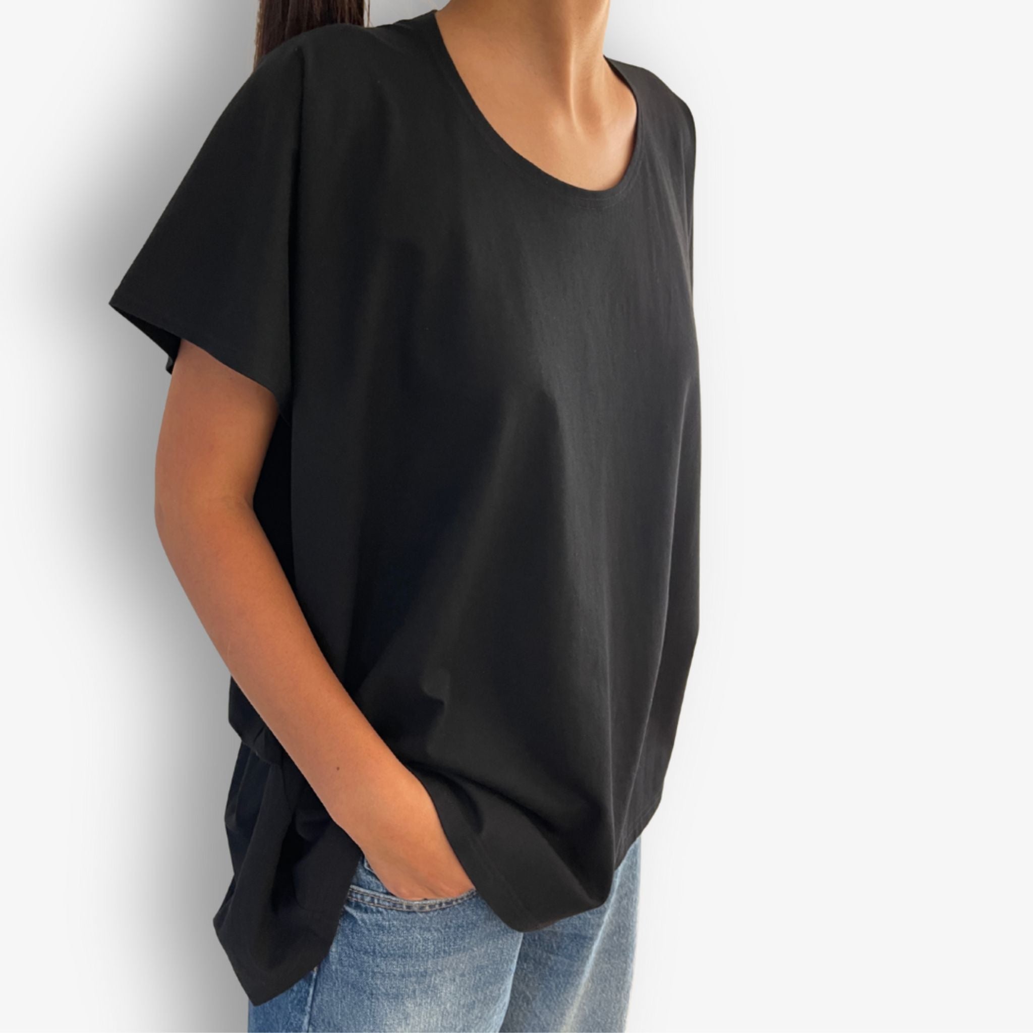 Minimalist black high low cotton short sleeve t-shirt