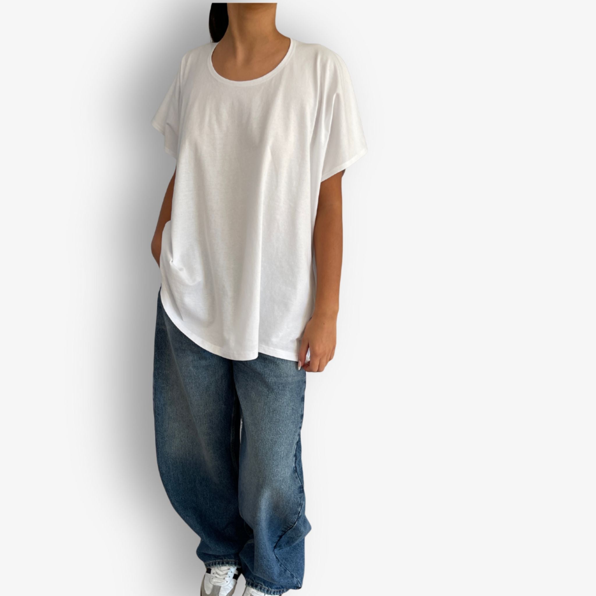 Minimalist white cotton high low hem t-shirt