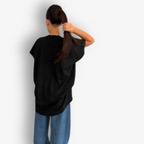 TWO DAUGHTERS HIGH LOW SS FOLDED TSHIRT BLACK
