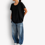 TWO DAUGHTERS HIGH LOW SS FOLDED TSHIRT BLACK