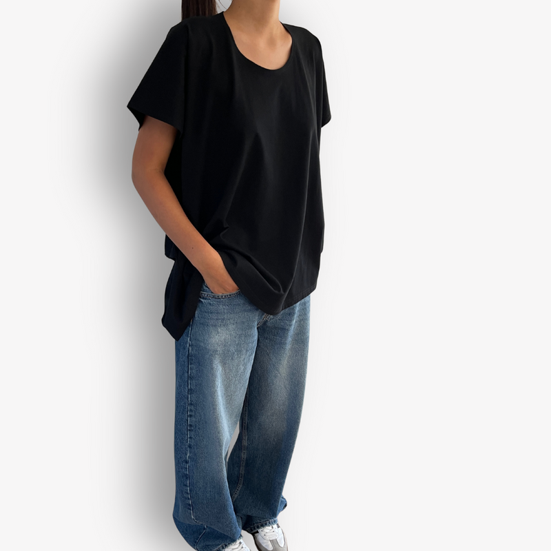 TWO DAUGHTERS HIGH LOW SS FOLDED TSHIRT BLACK
