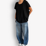 TWO DAUGHTERS HIGH LOW SS FOLDED TSHIRT BLACK