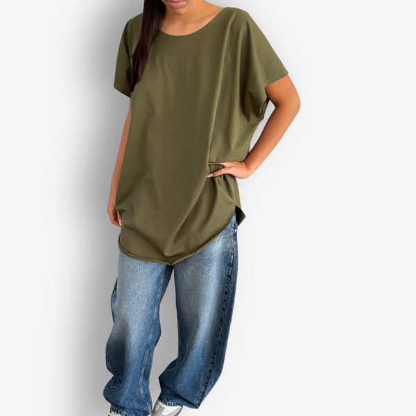 TWO DAUGHTERS ROUND NECK SS CIRCULAR TSHIRT KHAKI