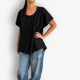 TWO DAUGHTERS HIGH LOW SS FOLDED TSHIRT BLACK