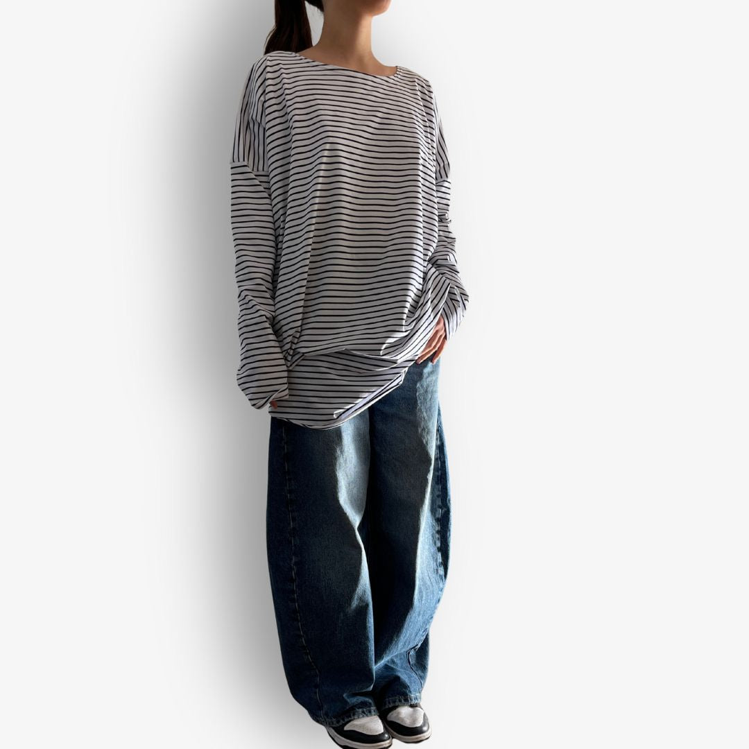 TWO DAUGHTERS REVERSIBLE LS CIRCULAR TSHIRT STRIPE