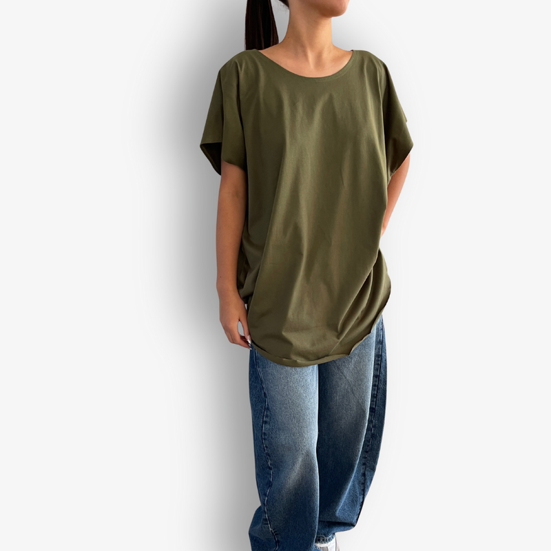 TWO DAUGHTERS ROUND NECK SS CIRCULAR TSHIRT KHAKI
