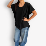 TWO DAUGHTERS HIGH LOW SS FOLDED TSHIRT BLACK