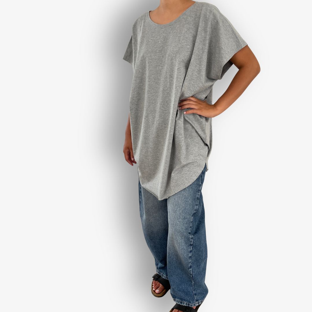 TWO DAUGHTERS ROUND NECK SS CIRCULAR TSHIRT GREY MARLE