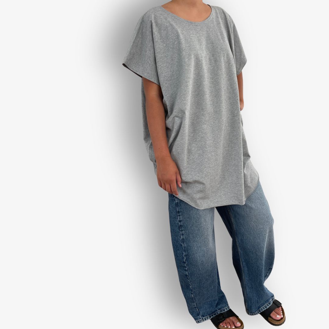 TWO DAUGHTERS ROUND NECK SS CIRCULAR TSHIRT GREY MARLE