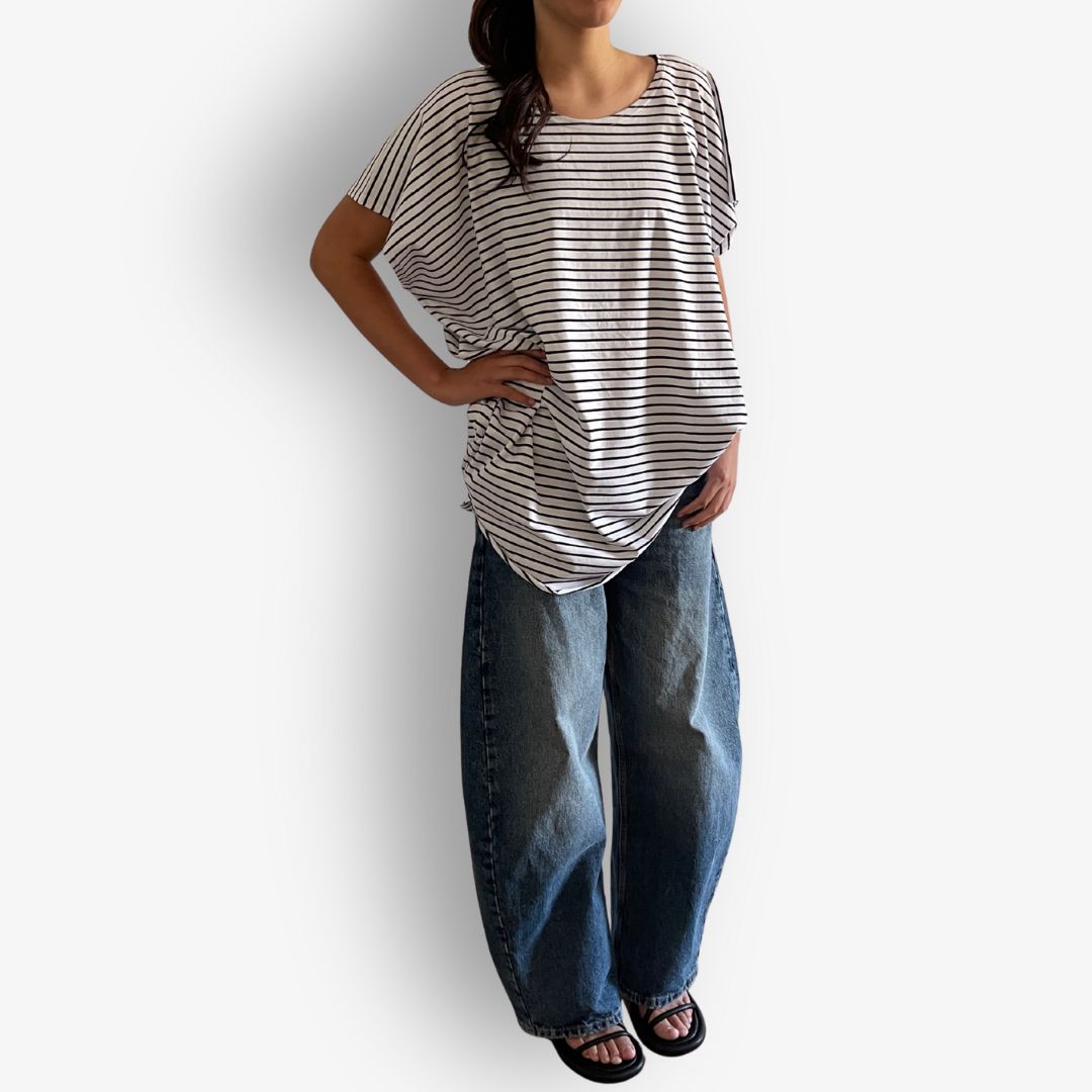 TWO DAUGHTERS ROUND NECK SS CIRCULAR TSHIRT STRIPE