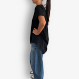 TWO DAUGHTERS HIGH LOW SS FOLDED TSHIRT BLACK