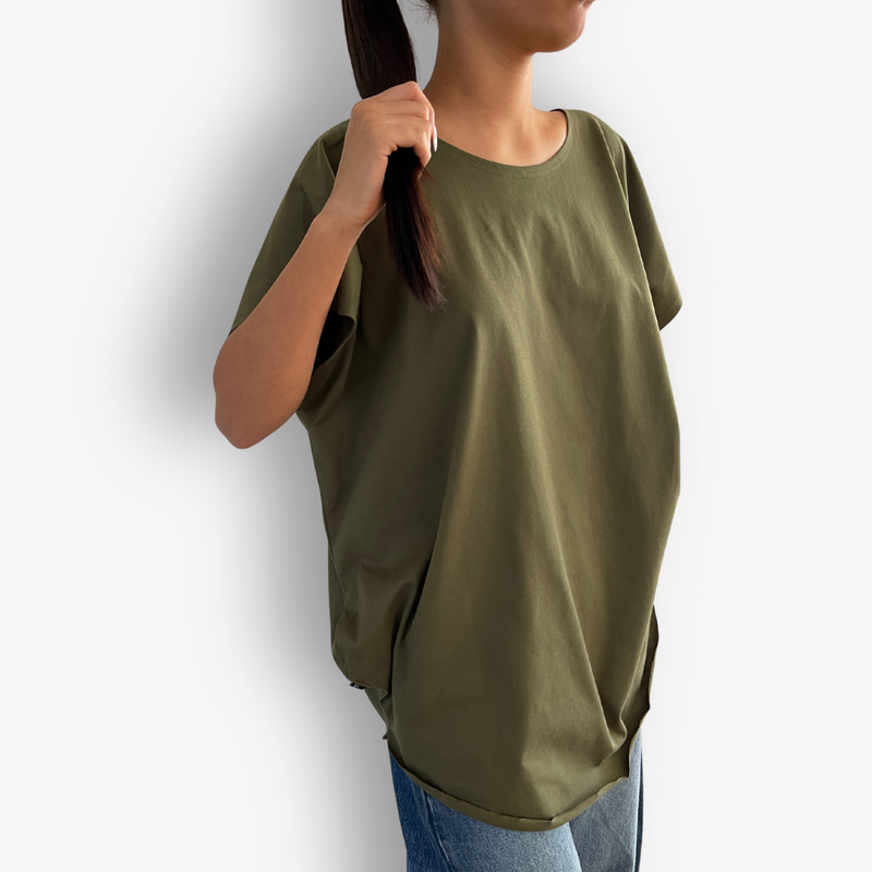 TWO DAUGHTERS ROUND NECK SS CIRCULAR TSHIRT KHAKI