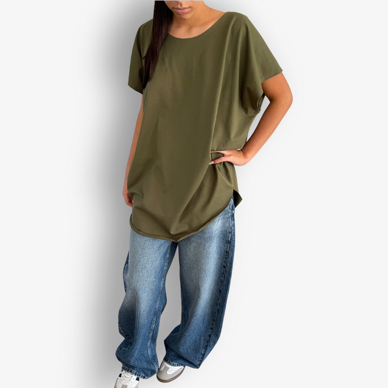 TWO DAUGHTERS ROUND NECK SS CIRCULAR TSHIRT KHAKI