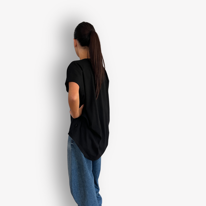 TWO DAUGHTERS HIGH LOW SS FOLDED TSHIRT BLACK