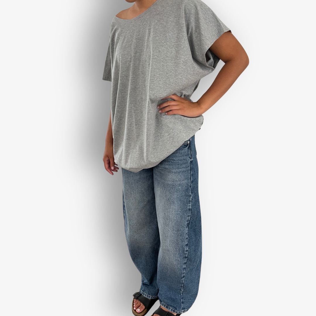 TWO DAUGHTERS ROUND NECK SS CIRCULAR TSHIRT GREY MARLE
