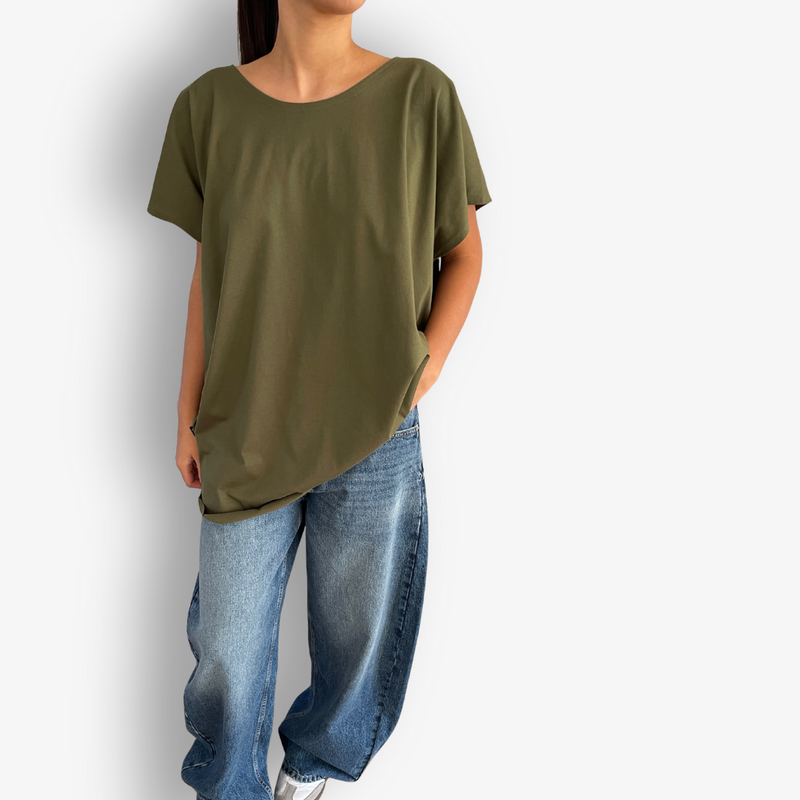 TWO DAUGHTERS ROUND NECK SS CIRCULAR TSHIRT KHAKI