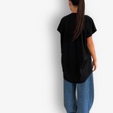 TWO DAUGHTERS HIGH LOW SS FOLDED TSHIRT BLACK