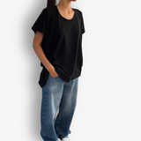 TWO DAUGHTERS HIGH LOW SS FOLDED TSHIRT BLACK