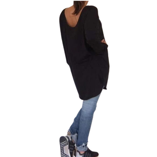 TWO DAUGHTERS - oversized long sleeve reversible neck circular tshirt - black