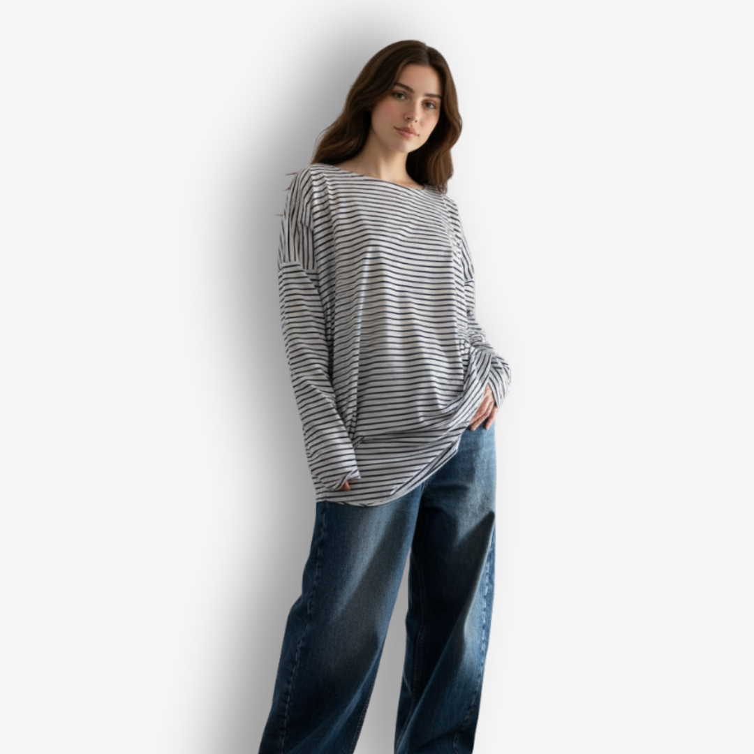 TWO DAUGHTERS REVERSIBLE LS CIRCULAR TSHIRT STRIPE