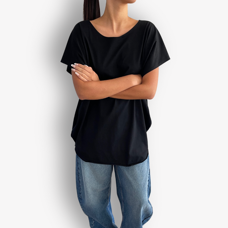 TWO DAUGHTERS ROUND NECK SS CIRCULAR TSHIRT BLACK2