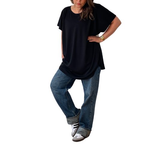 TWO DAUGHTERS - oversized round neck circular tshirt - black