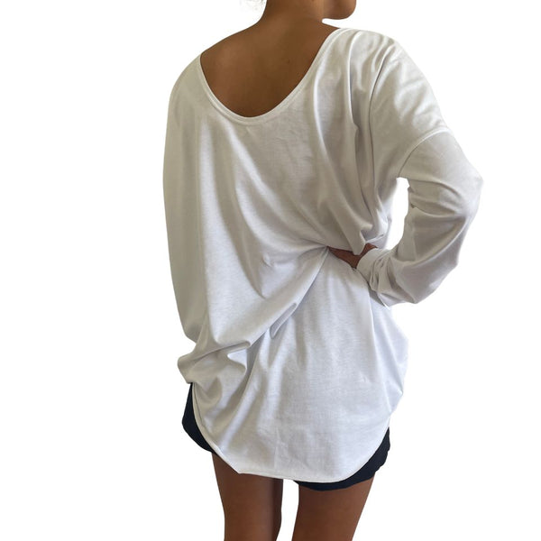 TWO-DAUGHTERS - oversized long sleeve reversible organic-cotton tshirt white 